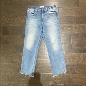 Pistola Blue Ankle Cropped Jeans with Distressed Hem